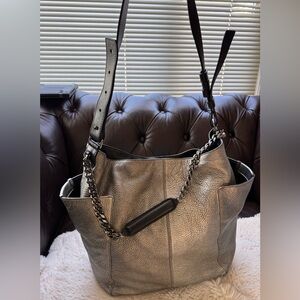 Jimmy Choo Silver Ana Leather Large Bag w/ Silver Chain Great Preloved Condition